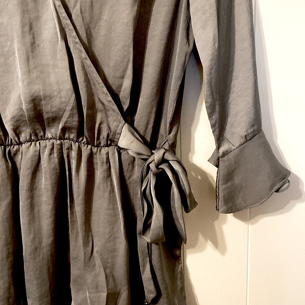 Long sleeve, silver, sage, green satin romper